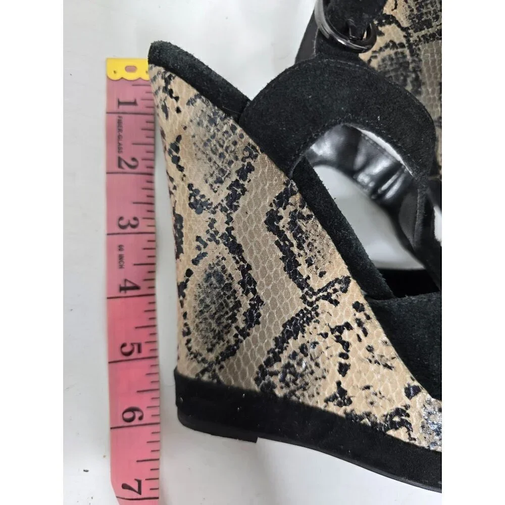 Black and Gray Python Snakeskin Faux Suede Wedge Platform Sandal 7